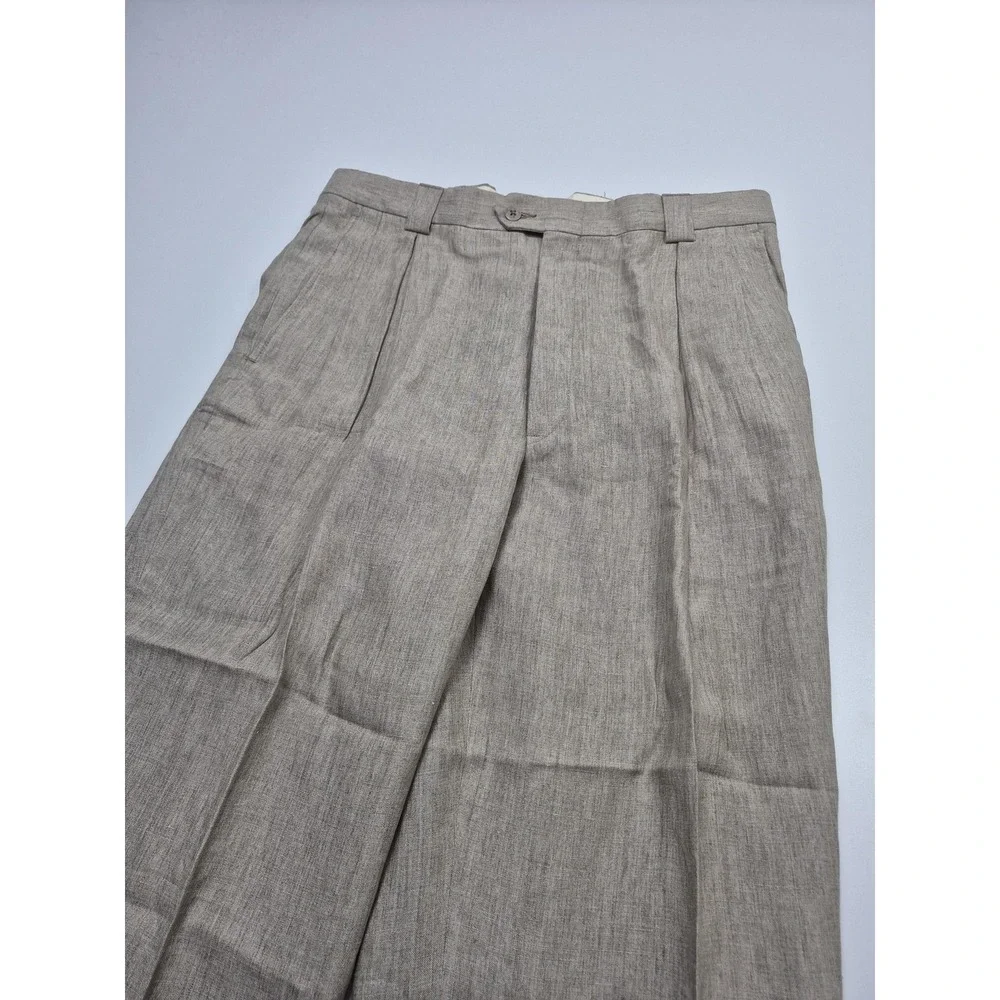 VTG John Alexander Dress Pants Men's 36x36 Beige Linen Pleated Classic NWT USA